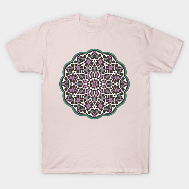 Circle Pattern Vector Art Green Magenta Pink White T-Shirt by taiche